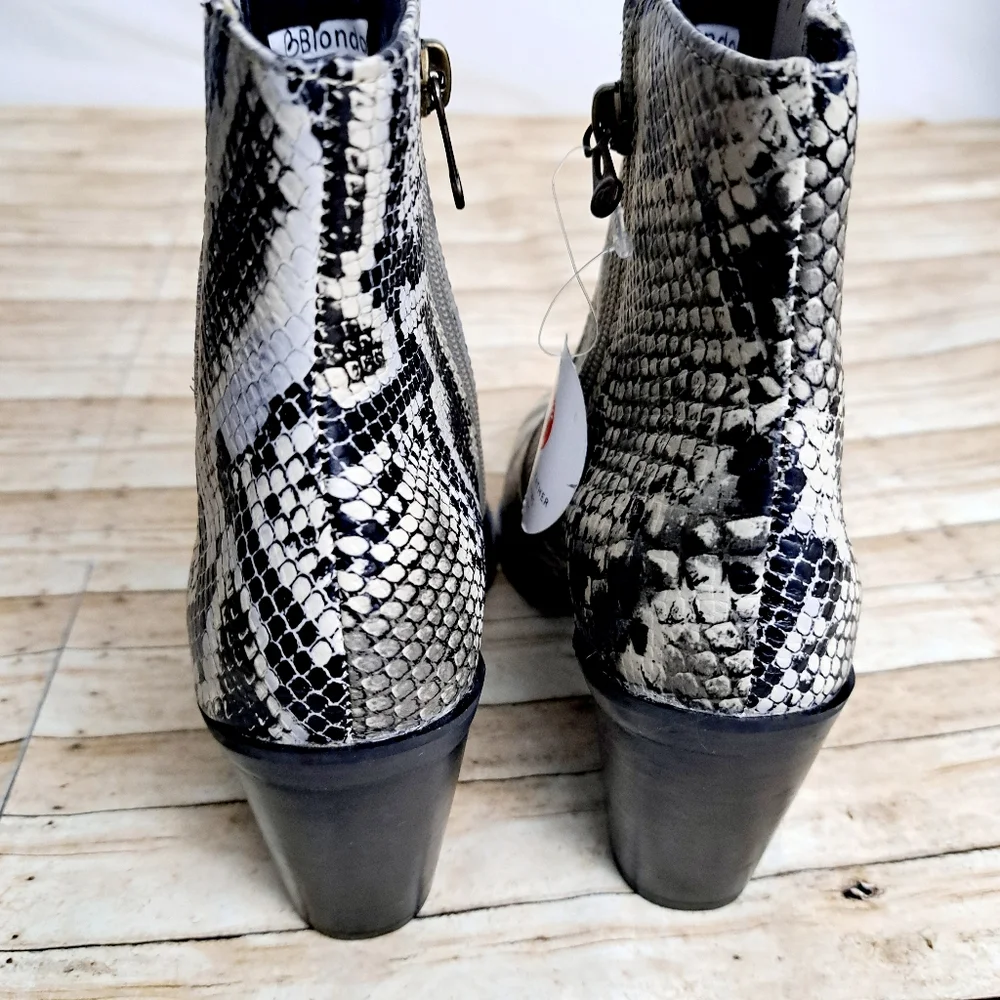 Blondo Women's Ankle Leather Snake Print Boots Waterproof Chelsea Gray Sz 7M